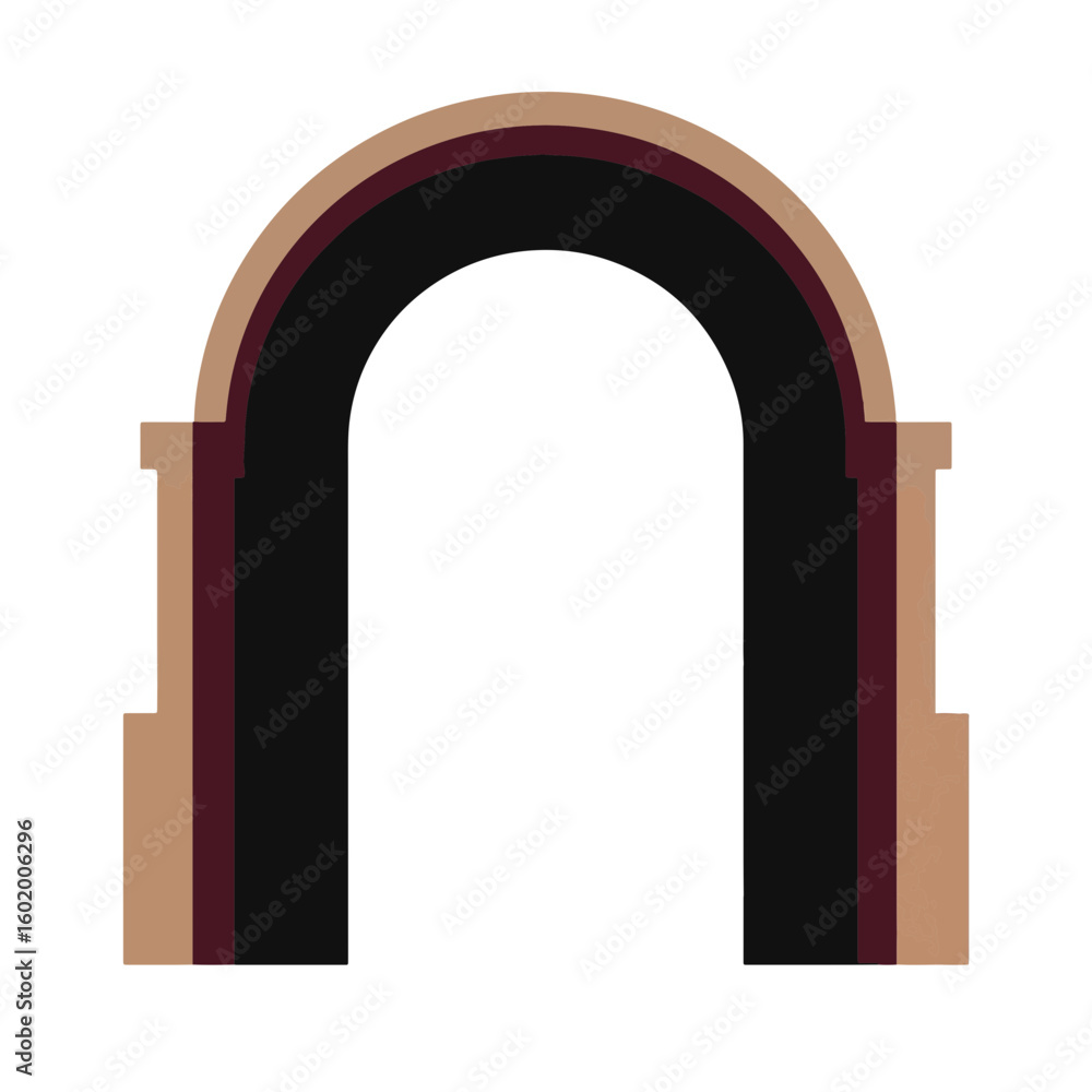 Fototapeta premium Stylized arch silhouette in black and burgundy on white background, minimalism