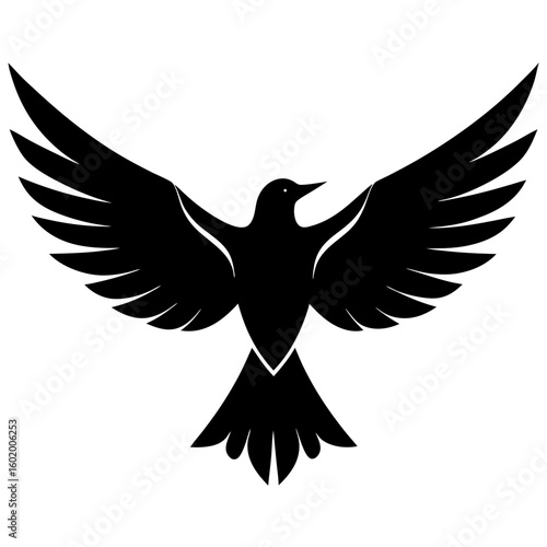 Elegant bird spreading wings open flight silhouette vector illustration