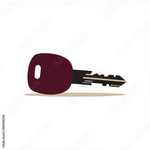 Burgundy car key silhouette on white surface, unlocking possibility