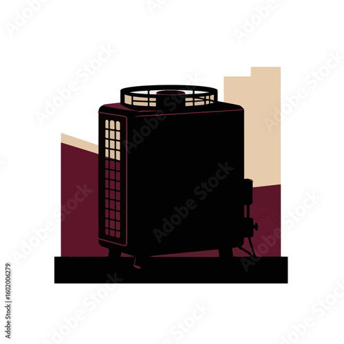 Stylish air conditioner silhouette against burgundy background, modern decor