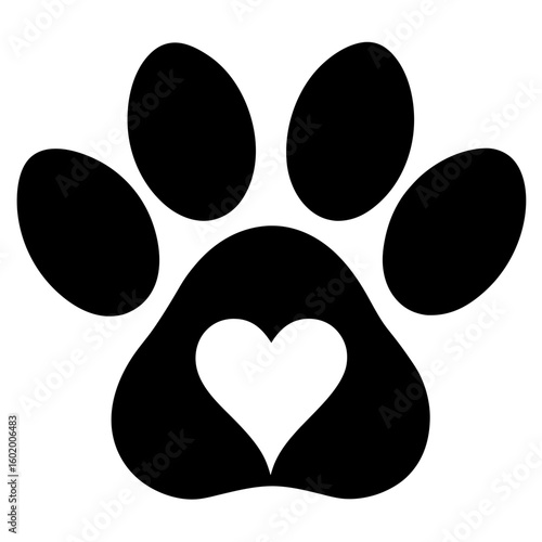 Animal paw print heart shape silhouette vector illustration