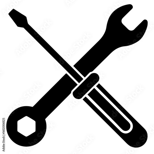 Wrench crosses screwdriver repair tool silhouette vector illustration