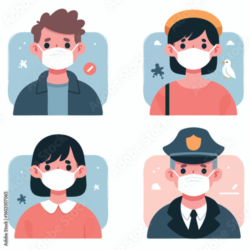 People wearing masks and social distancing