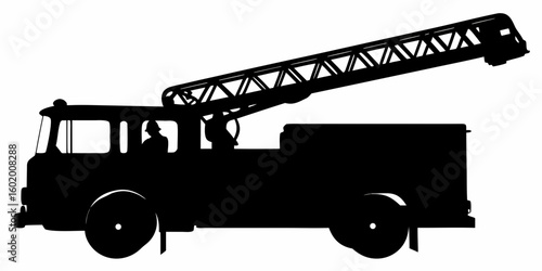 Fire Truck Silhouette with Ladder Vector Illustration