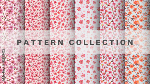 Cherry blossom in watercolor style, 6 pattern data sets

