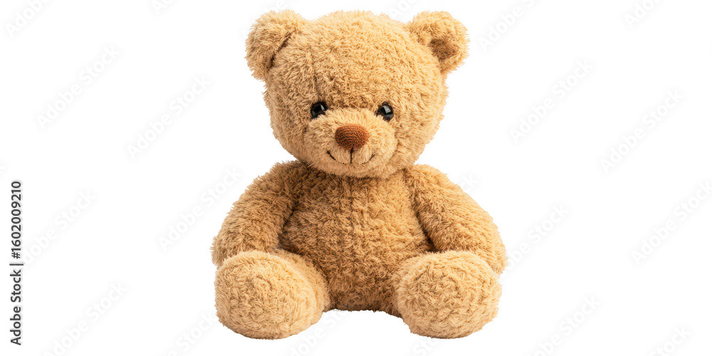 Fototapeta premium Tan teddy bear sitting upright on transparent png background