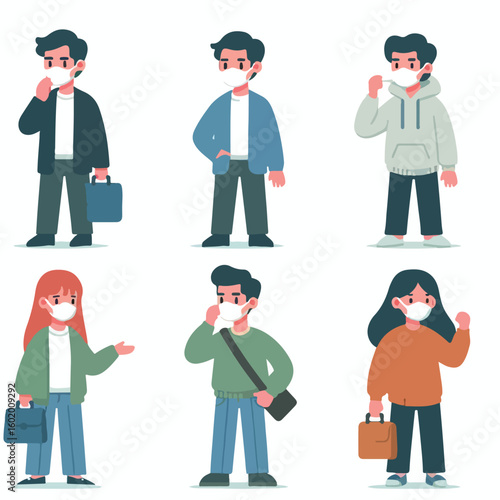 People wearing masks and social distancing