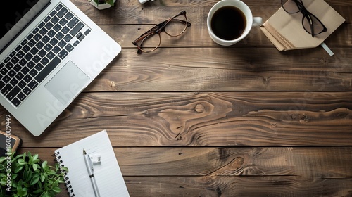 laptop on wooden table