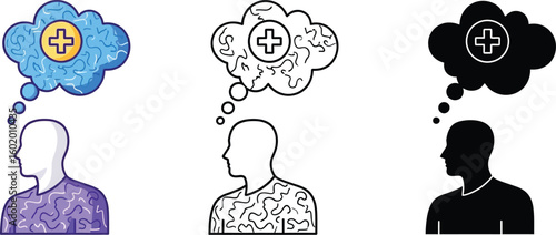Mental health concept illustration with person thinking about health and well being ideas
