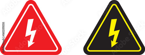 High Voltage Warning Sign Icon Set – Red and Black Triangle Electrical Hazard Symbols Vector