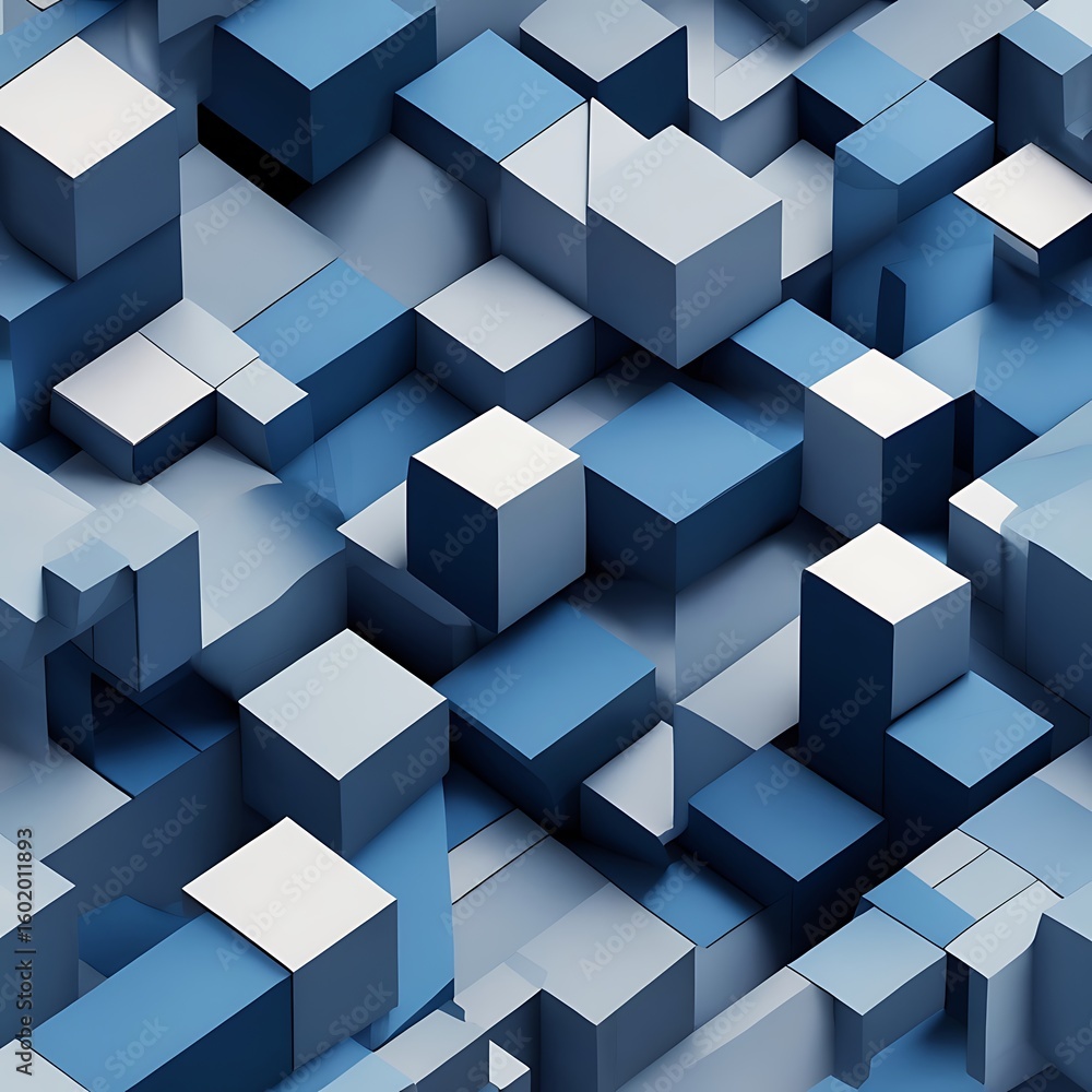 Obraz premium Abstract Blue and White Cubes 3D Geometric Pattern,