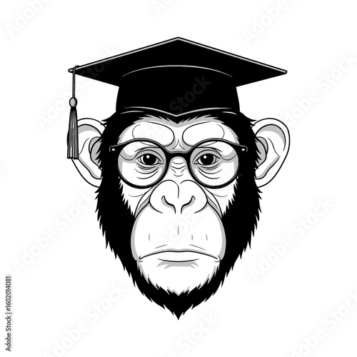 Smart Monkey Graduation Cap Vector Illustration
