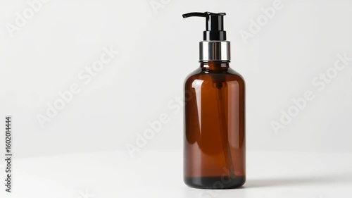 Wallpaper Mural Brown glass pump bottle on a white surface Torontodigital.ca
