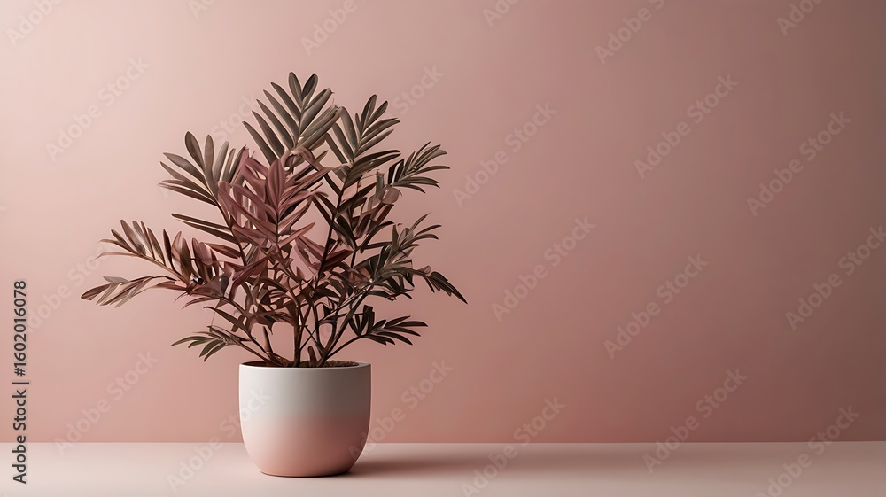Fototapeta premium Pink wall plant in ombre pot minimalist home decor