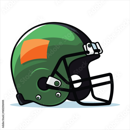 Green football helmet with orange logo