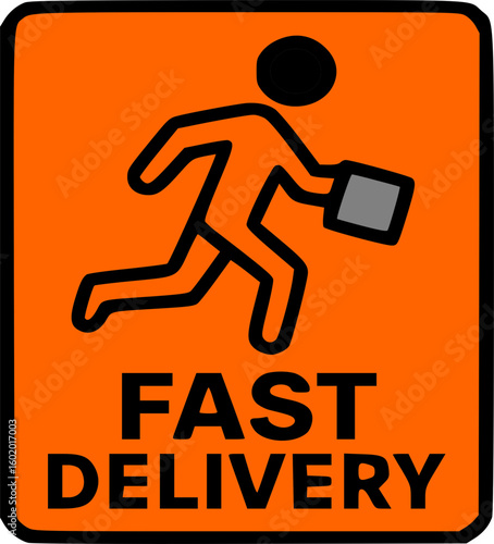 A running courier delivers a package quickly, signifying fast delivery service.