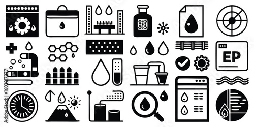 Collection of scientific and medical icons representing research and laboratory work