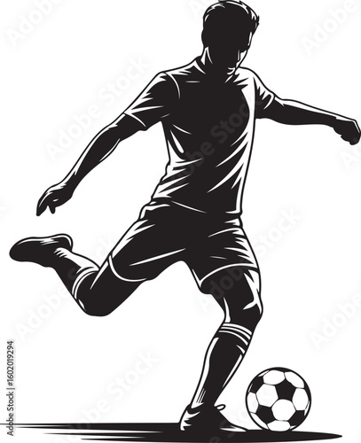 Vector football (soccer) player silhouette with ball