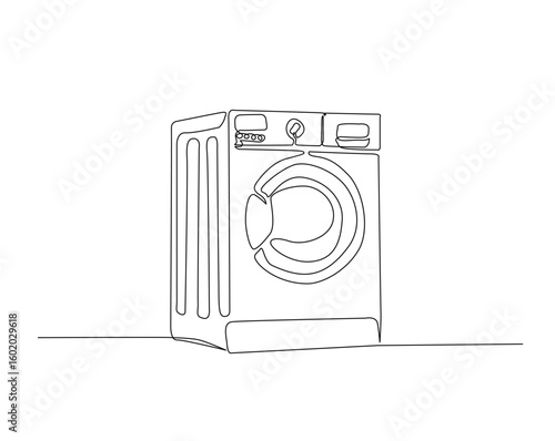 Clothes washing machine outline drawing illustration. one continuous line drawing of washing machine.
