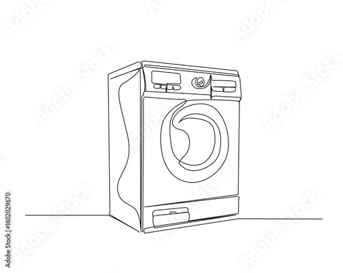 Clothes washing machine outline drawing illustration. one continuous line drawing of washing machine.