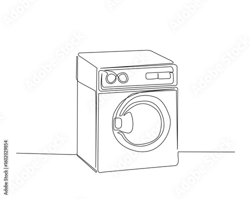 Clothes washing machine outline drawing illustration. one continuous line drawing of washing machine.