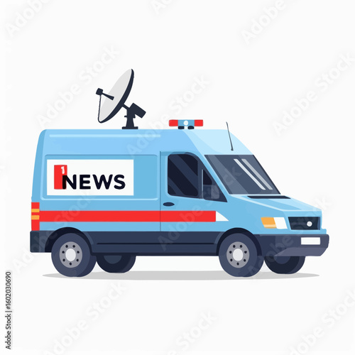 Vector SVG Illustration of News Van with Satellite Dish in Flat Modern Style for Web and Digital Media