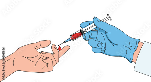 Medical professional drawing blood sample from patient finger tip