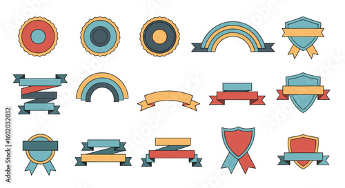 Collection of vintage decorative ribbons badges and shields for graphic design projects