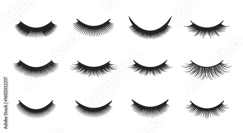 Collection of various types of false eyelashes for eye makeup application