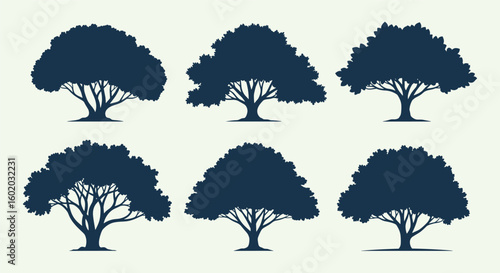 Diverse tree silhouettes collection organic nature shapes healthy foliage woody plants