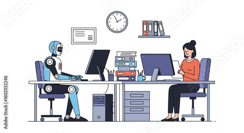 Artificial intelligence and human collaboration in a modern office environment working together