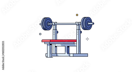 Weightlifting bench press station with barbell and weights ready for workout session