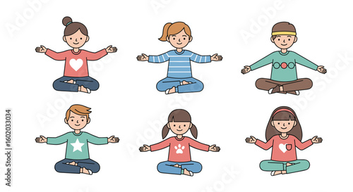 Children practicing gentle mindful poses promoting inner calm and well-being together