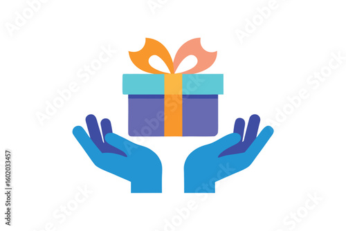hands offering a gift box with ribbon  thank you g.eps
