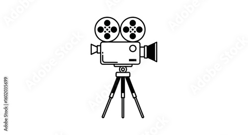 Minimalist Vector SVG Icon of Vintage Film Camera with Tripod in Flat Design Style