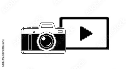 Minimalist Vector SVG Icon Set with Camera and Play Button Elements in Flat Design Style
