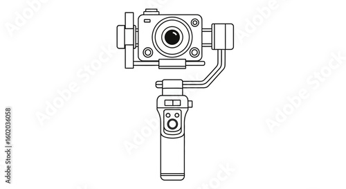 Line Art Vector SVG Illustration of a Handheld Camera Gimbal Stabilizer in Minimalist Flat Style for Digital Media