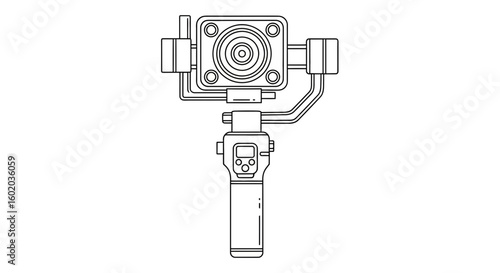 Line Art Vector SVG Illustration of a Handheld Gimbal Stabilizer in Minimalist Flat Style for Camera Equipment Photography