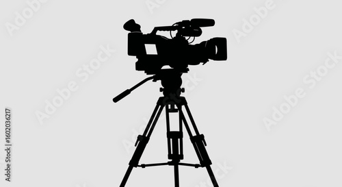 Professional Vector SVG Icon of Camera on Tripod in Flat Minimalist Style with Black Silhouette for Media and Video Production