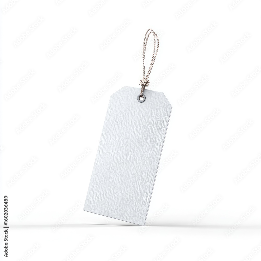 Fototapeta premium Blank white tag, tied with light beige string