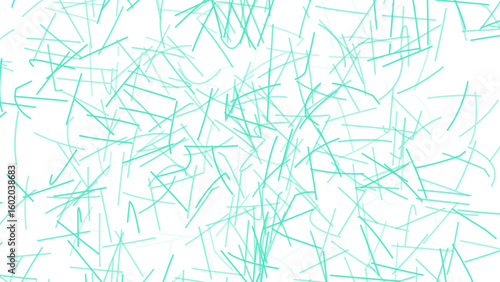 Abstract chaotic texture with intersecting mint green hand-drawn lines on white background, symbolizing energy, freshness, or creative mess.
