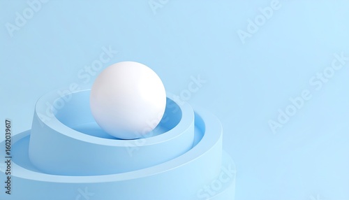 Light blue, layered geometric shapes with a white sphere