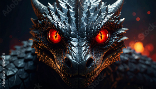 close up of a dragon snake with red eyes