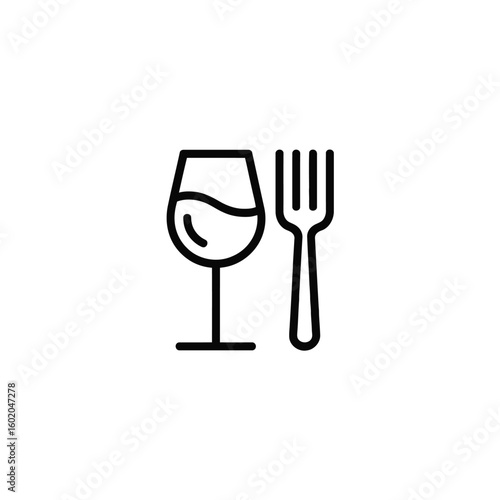 Wine Glass and Fork Icon on White Background cutlery