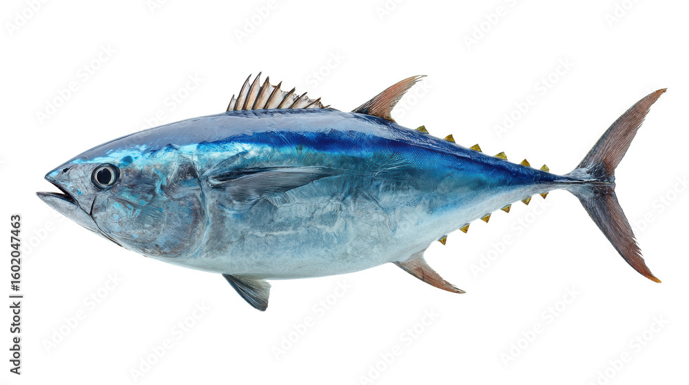 Fototapeta premium Fresh bluefin tuna fish, isolated on a white background for culinary presentation.