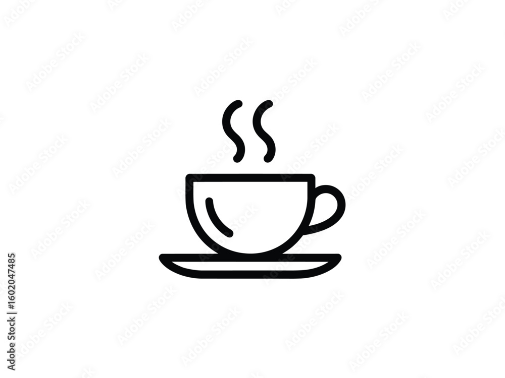 Obraz premium Black and white coffee cup icon with steam on white background