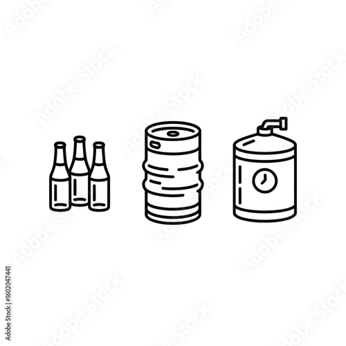 Beer Bottles Keg and Tank Outline Icons vector