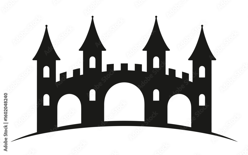 Obraz premium Black Silhouette Castle Illustration on White Background