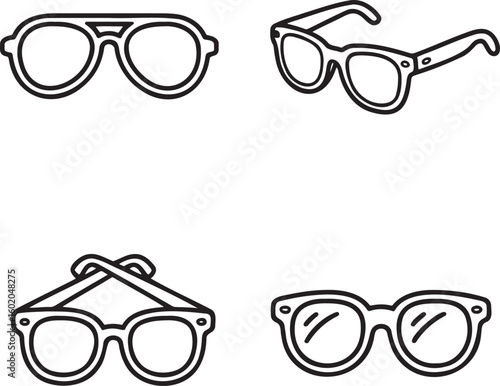 Set of Sunglass Outline vector illustration isolated On Transparent Background
