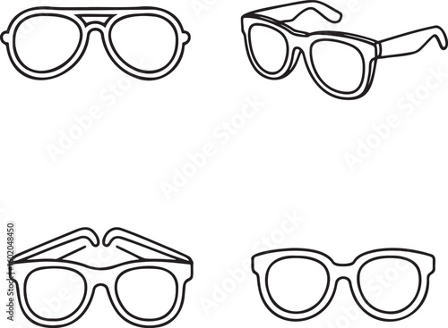 Set of Sunglass Outline vector illustration isolated On Transparent Background